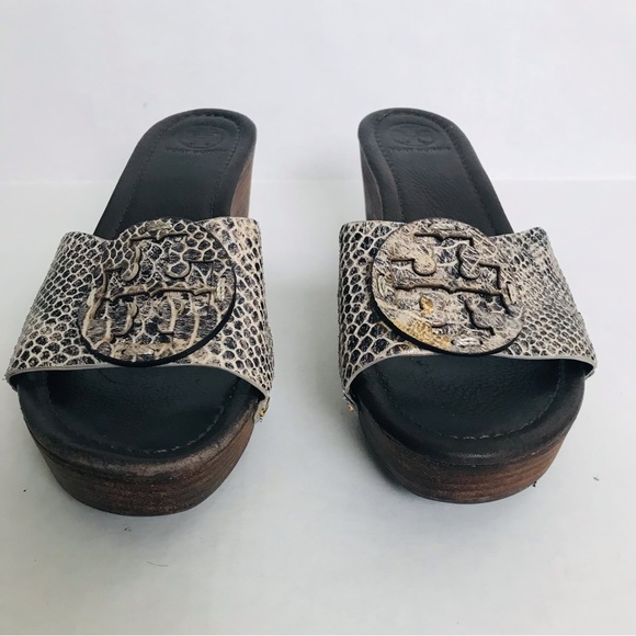 Tory Burch Patti Snakeskin Leather Platform Wedge Slide Sandals Shoes Size 9 - Picture 3 of 10